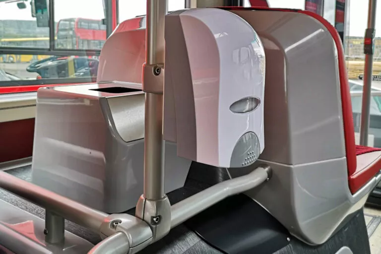Hand santiser dispenser on ADL bus